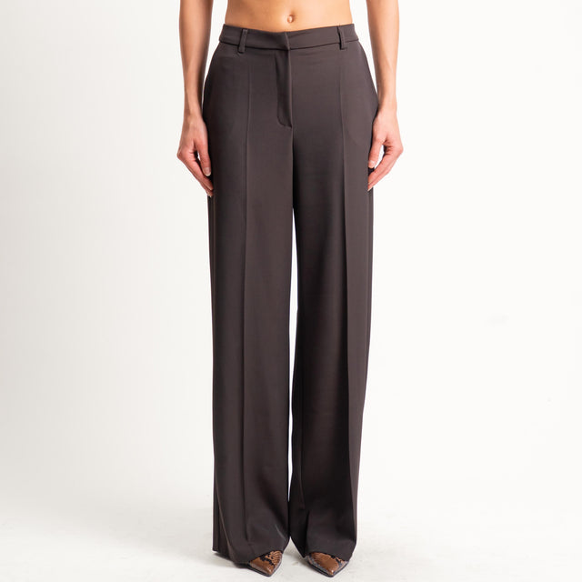 Zeroassoluto-Pantalone BERYL palazzo tessuto fluido - moro