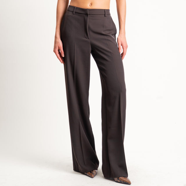 Zeroassoluto-Pantalone BERYL palazzo tessuto fluido - moro