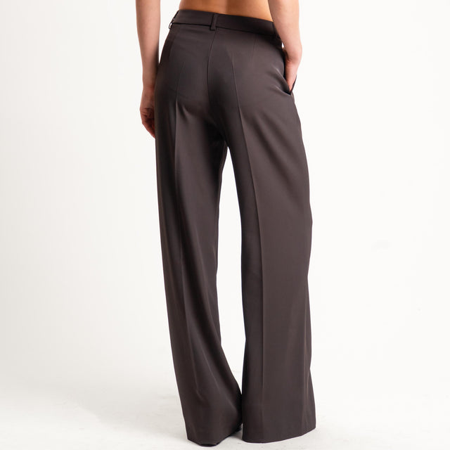 Zeroassoluto-Pantalone BERYL palazzo tessuto fluido - moro