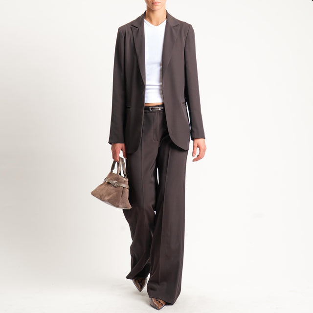 Zeroassoluto-Pantalone BERYL palazzo tessuto fluido - moro