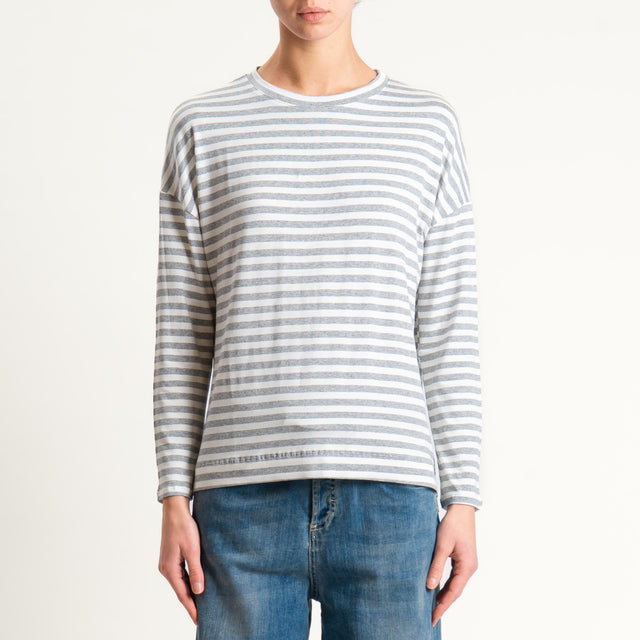 Zeroassoluto- T-shirt a righe scatola in jersey - latte/grigio melange