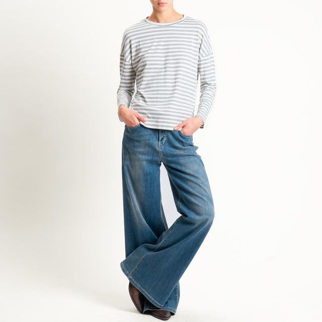 Zeroassoluto- T-shirt a righe scatola in jersey - latte/grigio melange