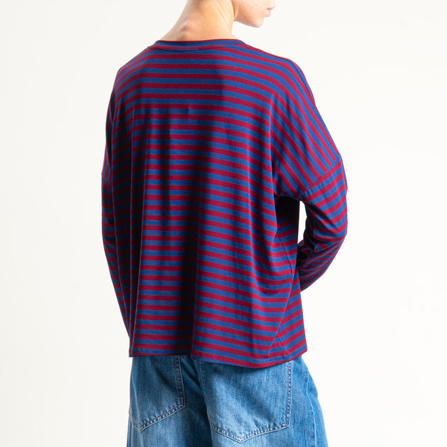 Zeroassoluto-T-shirt a righe scollo a v in jersey - blu/vino