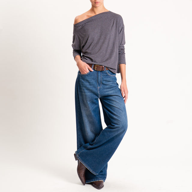 Zeroassoluto-T-shirt CLOE righe in jersey - moro/grigio melange