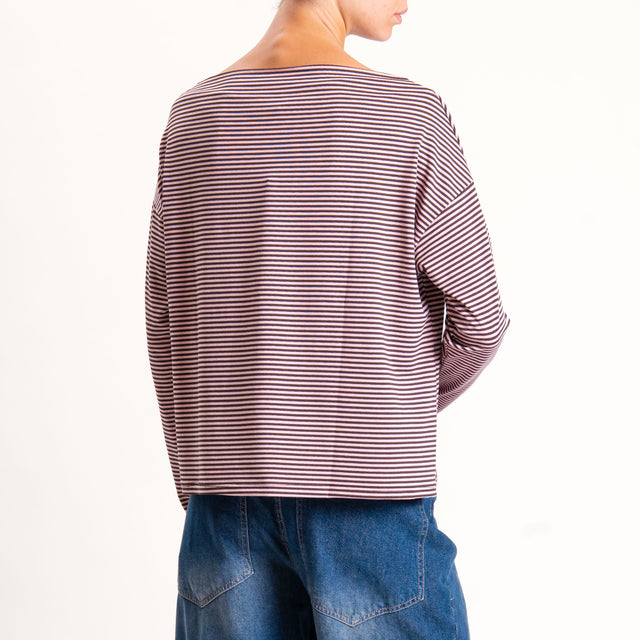 Zeroassoluto-T-shirt CLOE righe in jersey - moro/rosa