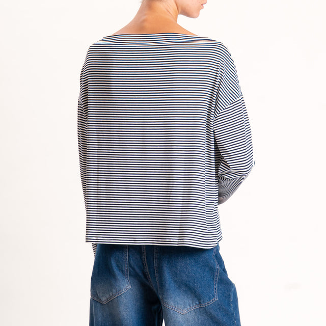 Zeroassoluto-T-shirt CLOE righe in jersey - nero/latte