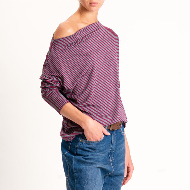 Zeroassoluto-T-shirt CLOE righe in jersey - vino/grigio melange