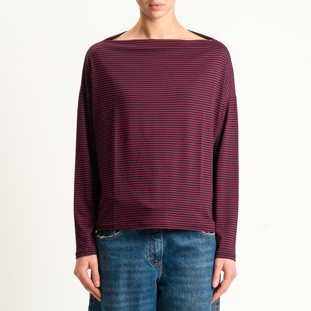 Zeroassoluto-T-shirt CLOE righe in jersey - cherry/nero