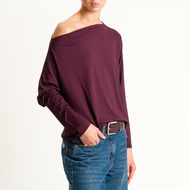 Zeroassoluto-T-shirt CLOE righe in jersey - cherry/nero