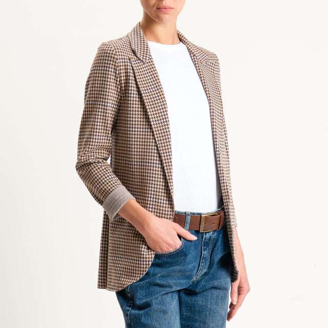 Zeroassoluto-Giacca JIN elasticizzata - pied de poule sand/choco/latte