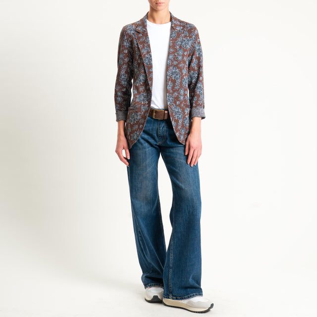 Zeroassoluto-Giacca JIN elasticizzata - floreale lurex cioccolato/piombo
