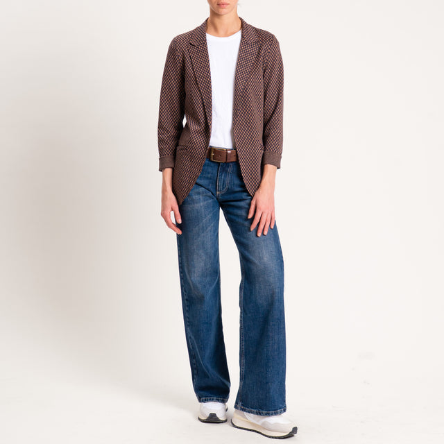 Zeroassoluto-Giacca JIN elasticizzata - rombo lurex blu/cuoio