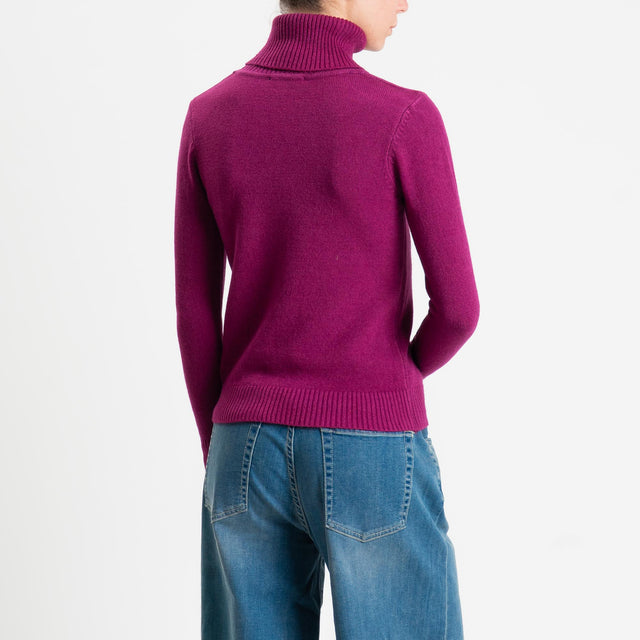 Zeroassoluto-Maglia collo alto doppio filo bordi a coste - ciclamino