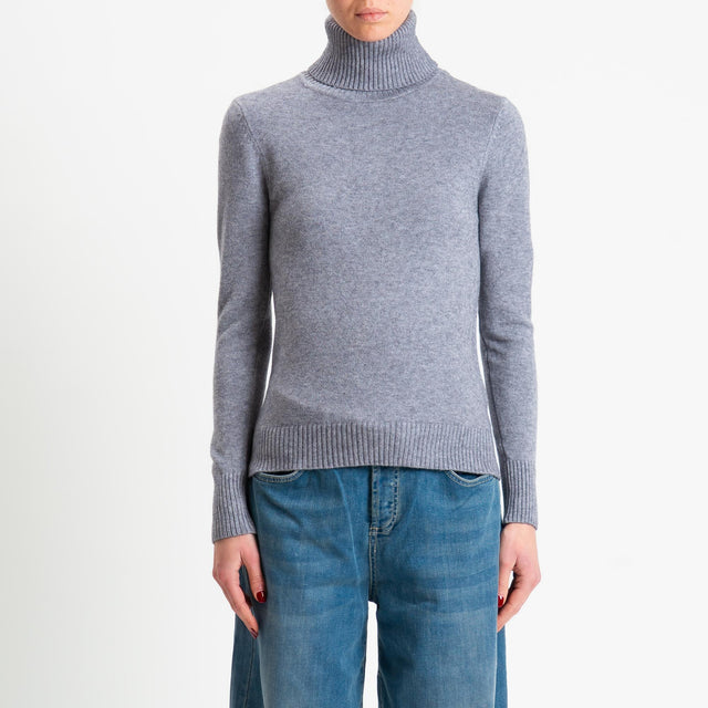 Zeroassoluto-Maglia collo alto doppio filo bordi a coste - grigio melange