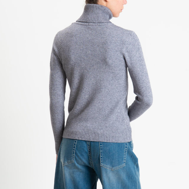 Zeroassoluto-Maglia collo alto doppio filo bordi a coste - grigio melange