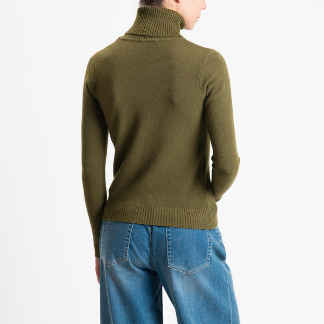 Zeroassoluto-Maglia collo alto doppio filo bordi a coste - olio