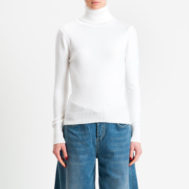 Zeroassoluto-Maglia collo alto doppio filo bordi a coste - panna