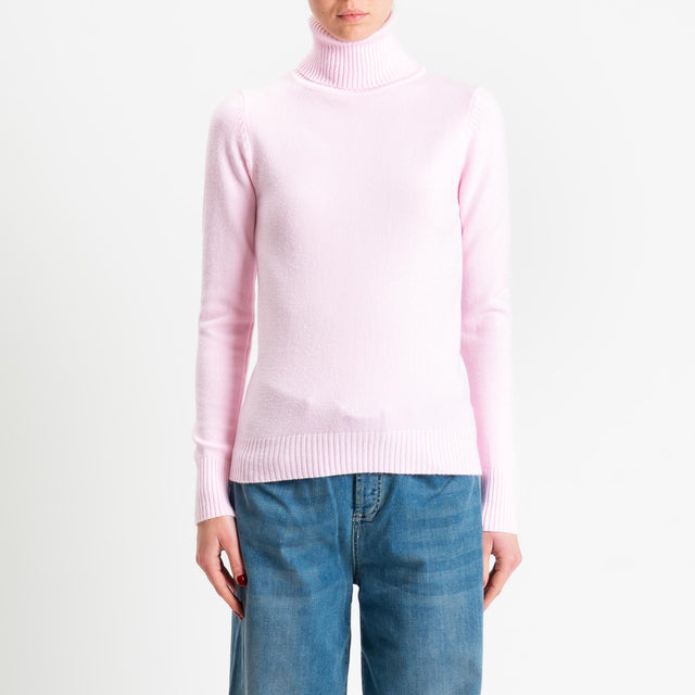 Zeroassoluto-Maglia collo alto doppio filo bordi a coste - rosa