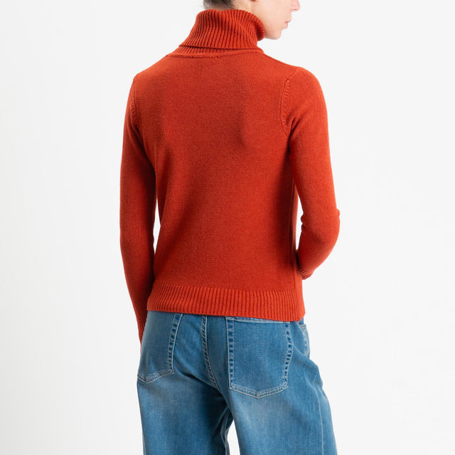 Zeroassoluto-Maglia collo alto doppio filo bordi a coste - ruggine