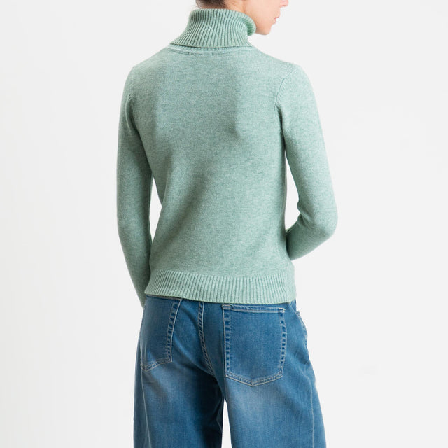 Zeroassoluto-Maglia collo alto doppio filo bordi a coste - salvia