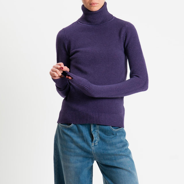 Zeroassoluto-Maglia collo alto doppio filo bordi a coste - uva