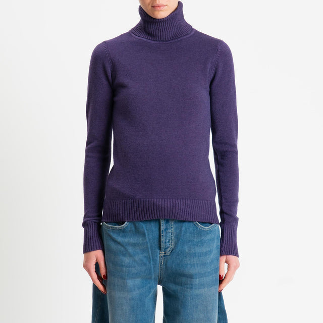 Zeroassoluto-Maglia collo alto doppio filo bordi a coste - uva