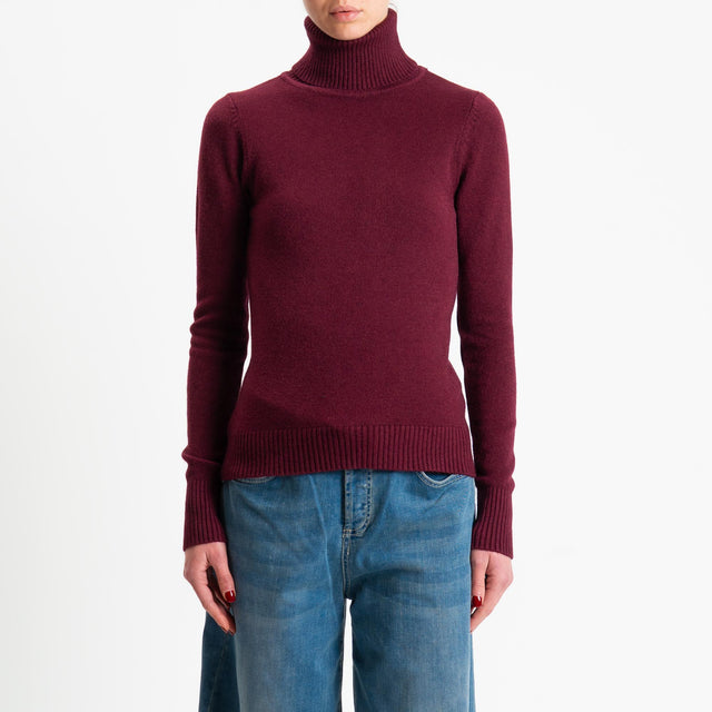 Zeroassoluto-Maglia collo alto doppio filo bordi a coste - Bordeaux