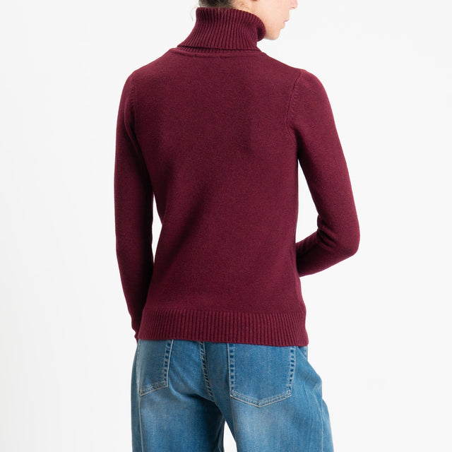 Zeroassoluto-Maglia collo alto doppio filo bordi a coste - Bordeaux