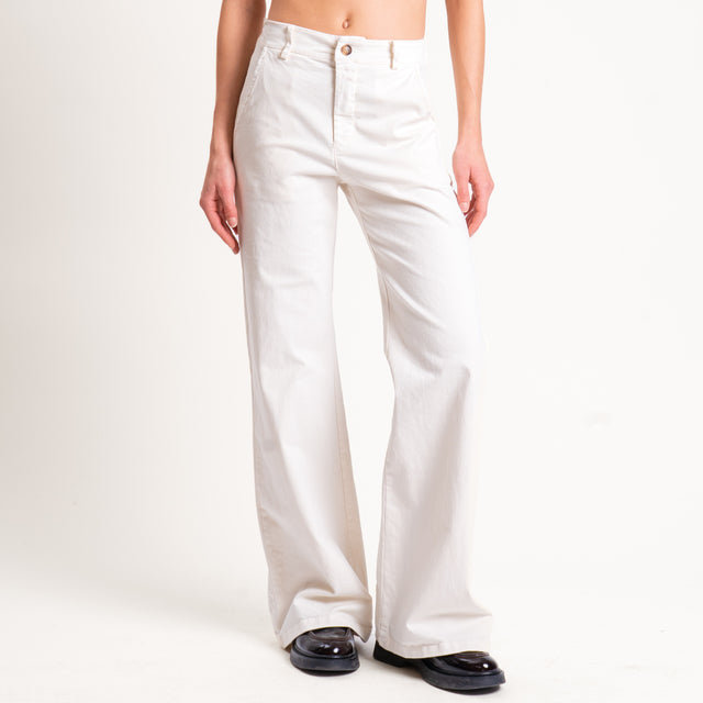 Zeroassoluto-Pantalone LILLY palazzo cotone elasticizzato - burro