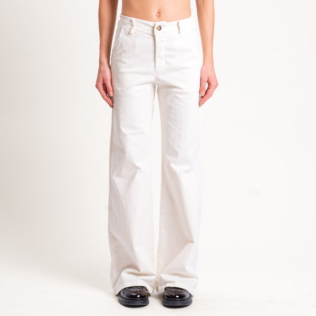 Zeroassoluto-Pantalone LILLY palazzo cotone elasticizzato - burro