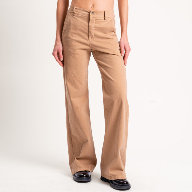 Zeroassoluto-Pantalone LILLY palazzo cotone elasticizzato - camel