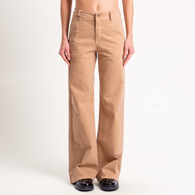 Zeroassoluto-Pantalone LILLY palazzo cotone elasticizzato - camel