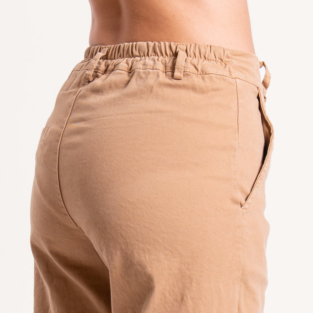 Zeroassoluto-Pantalone LILLY palazzo cotone elasticizzato - camel