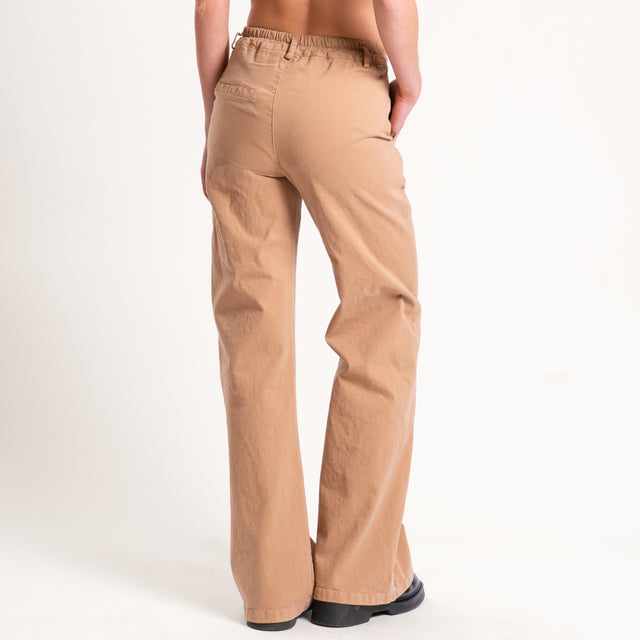 Zeroassoluto-Pantalone LILLY palazzo cotone elasticizzato - camel