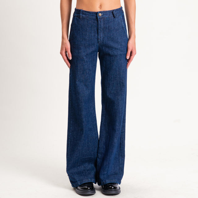 Zeroassoluto-Pantalone LILLY palazzo tela jeans elasticizzata - denim