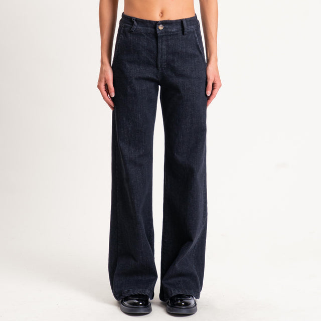 Zeroassoluto-Pantalone LILLY palazzo tela jeans elasticizzata - denim nero