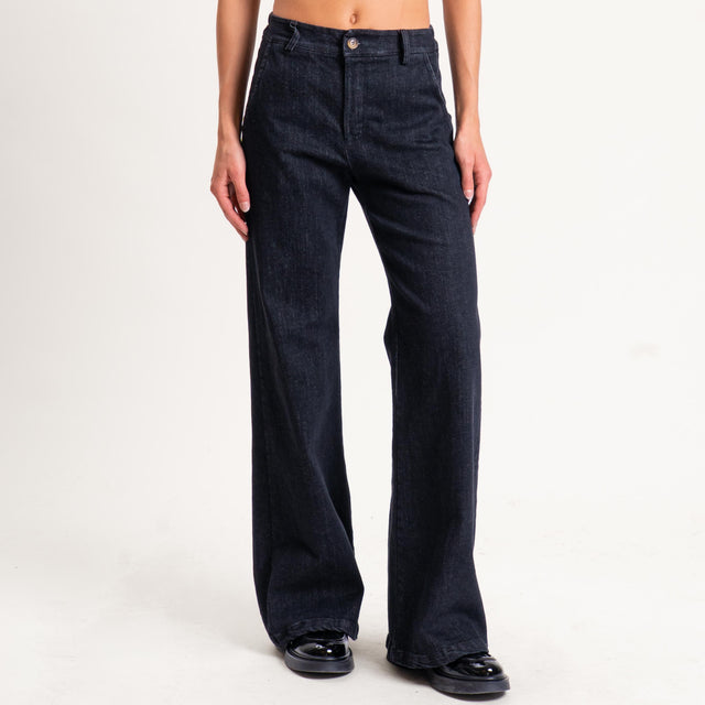 Zeroassoluto-Pantalone LILLY palazzo tela jeans elasticizzata - denim nero