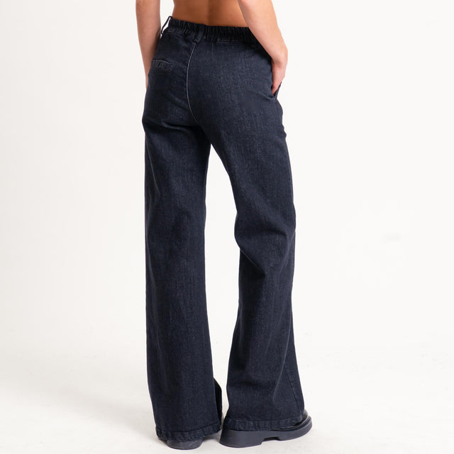 Zeroassoluto-Pantalone LILLY palazzo tela jeans elasticizzata - denim nero