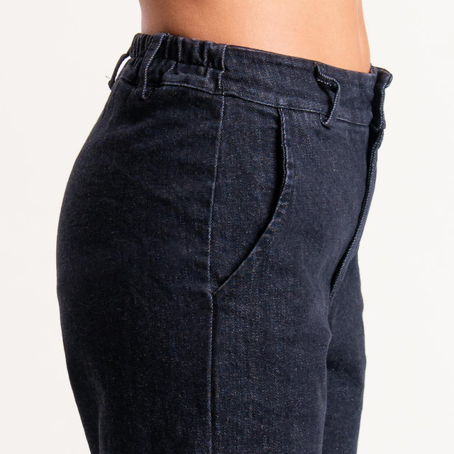 Zeroassoluto-Pantalone LILLY palazzo tela jeans elasticizzata - denim nero