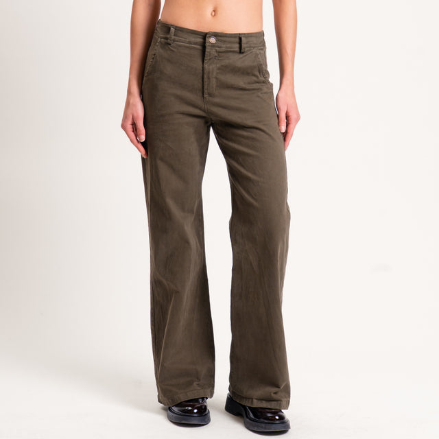 Zeroassoluto-Pantalone LILLY palazzo cotone elasticizzato - militare