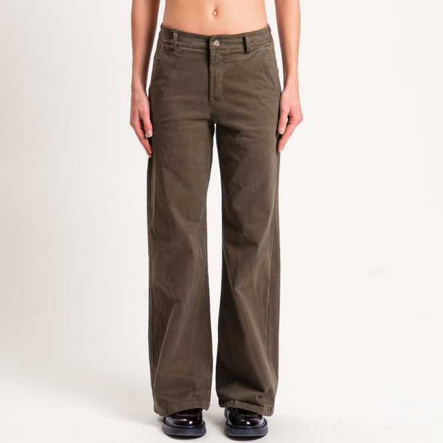 Zeroassoluto-Pantalone LILLY palazzo cotone elasticizzato - militare