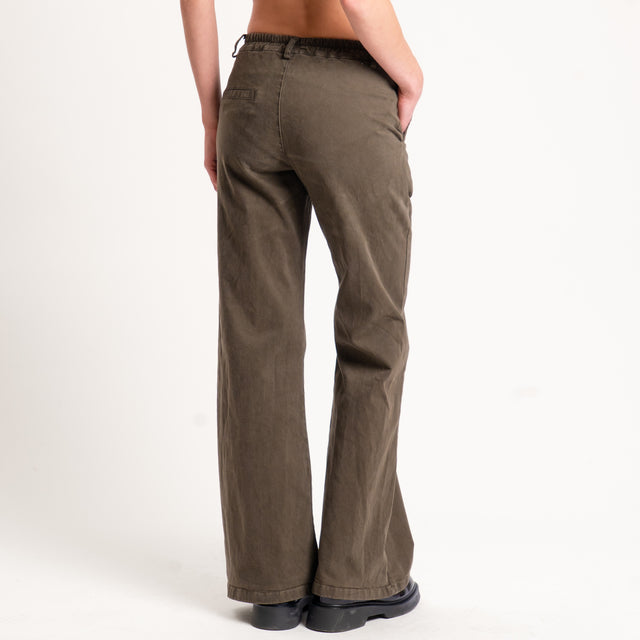 Zeroassoluto-Pantalone LILLY palazzo cotone elasticizzato - militare