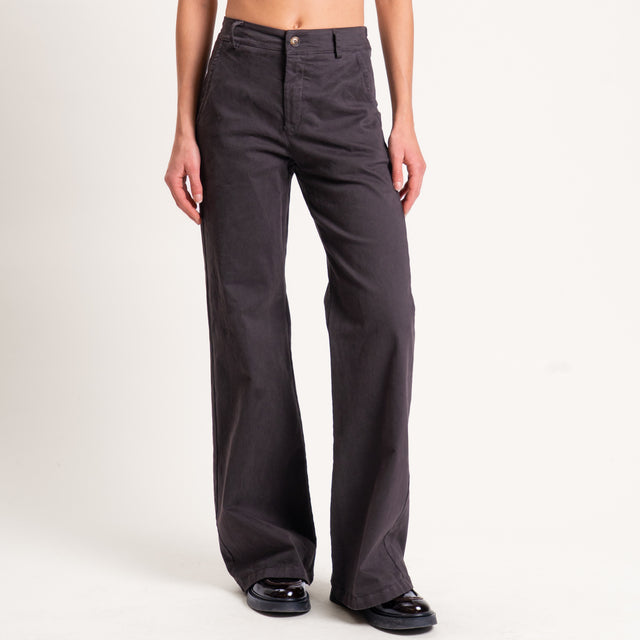 Zeroassoluto-Pantalone LILLY palazzo cotone elasticizzato - moro