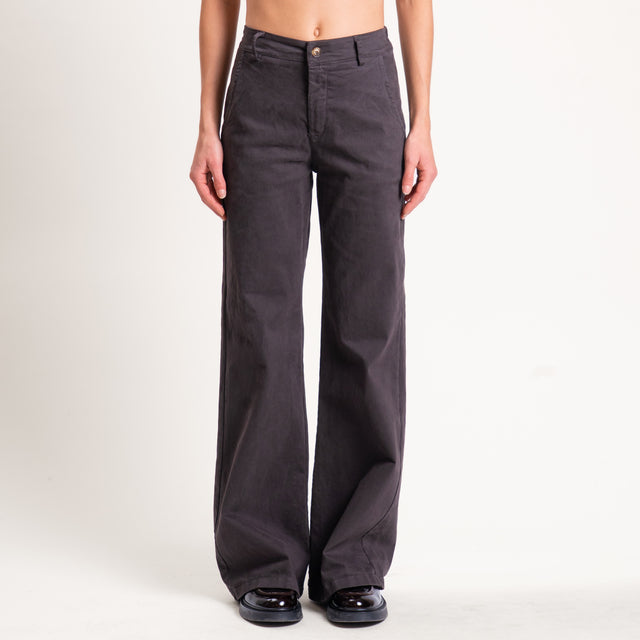 Zeroassoluto-Pantalone LILLY palazzo cotone elasticizzato - moro