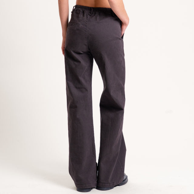 Zeroassoluto-Pantalone LILLY palazzo cotone elasticizzato - moro