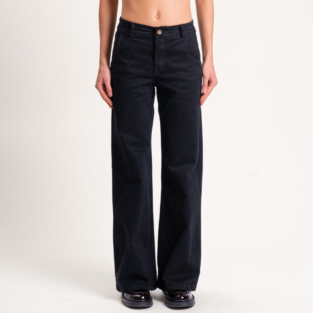 Zeroassoluto-Pantalone LILLY palazzo cotone elasticizzato - nero