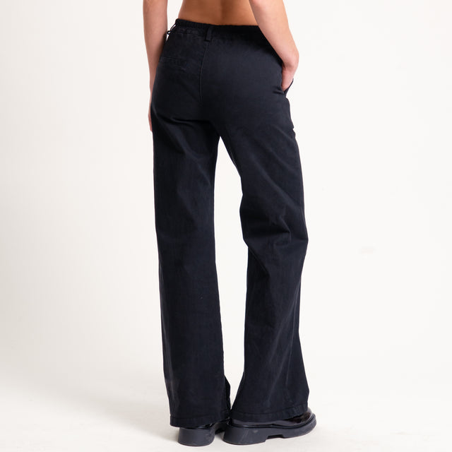 Zeroassoluto-Pantalone LILLY palazzo cotone elasticizzato - nero