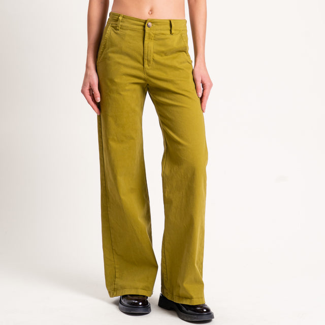 Zeroassoluto-Pantalone LILLY palazzo cotone elasticizzato - olio