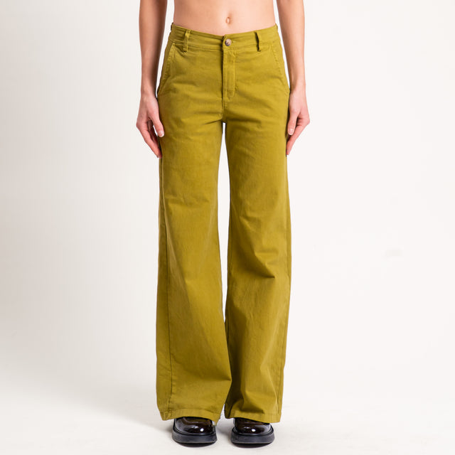 Zeroassoluto-Pantalone LILLY palazzo cotone elasticizzato - olio