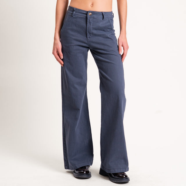 Zeroassoluto-Pantalone LILLY palazzo cotone elasticizzato - piombo